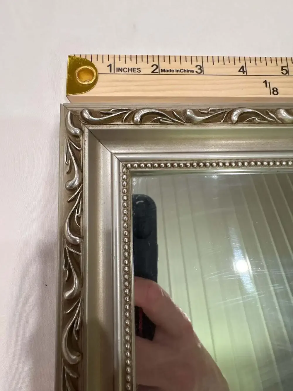 Set of 2 Vintage Style Silver Ornate Beaded Wall Mirrors with Scroll Motif